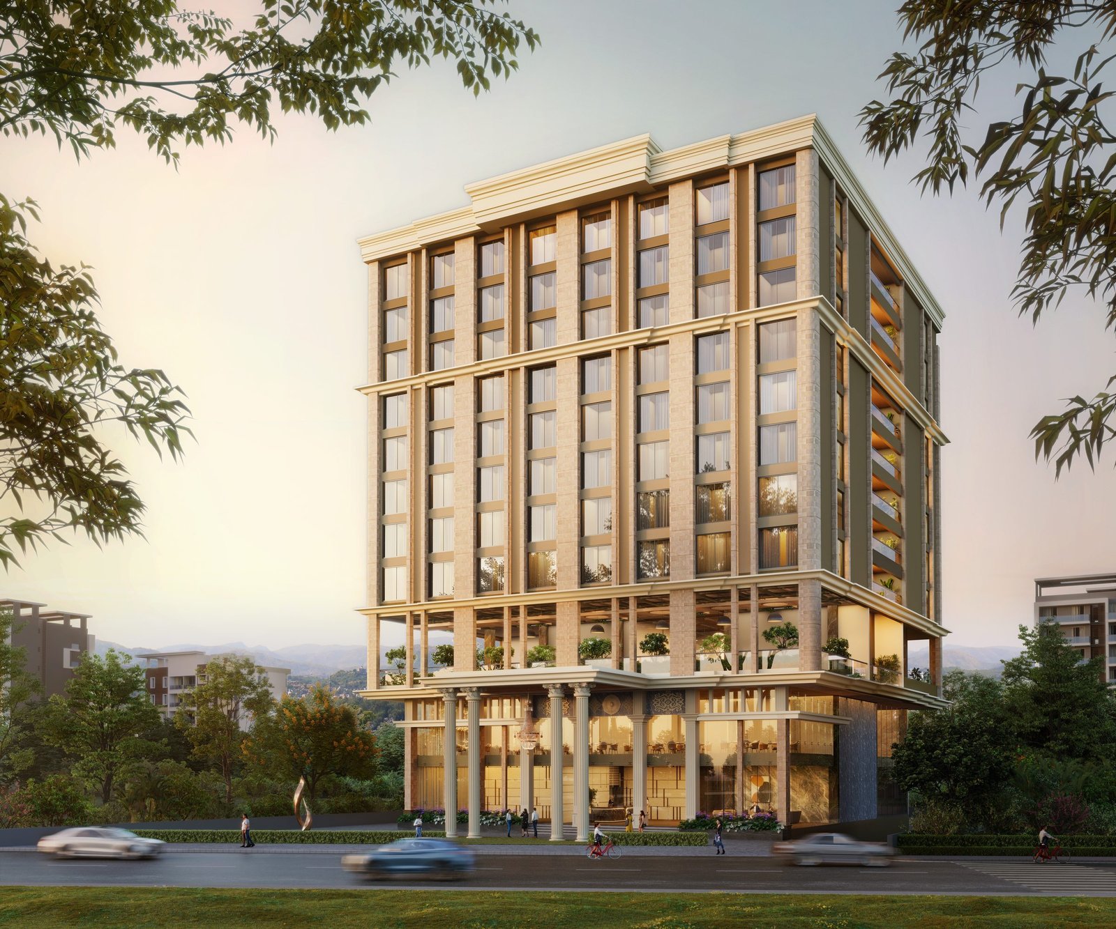 The Arkaa — full daylight view of the hotel's contemporary stone-and-glass façade in Tirupati