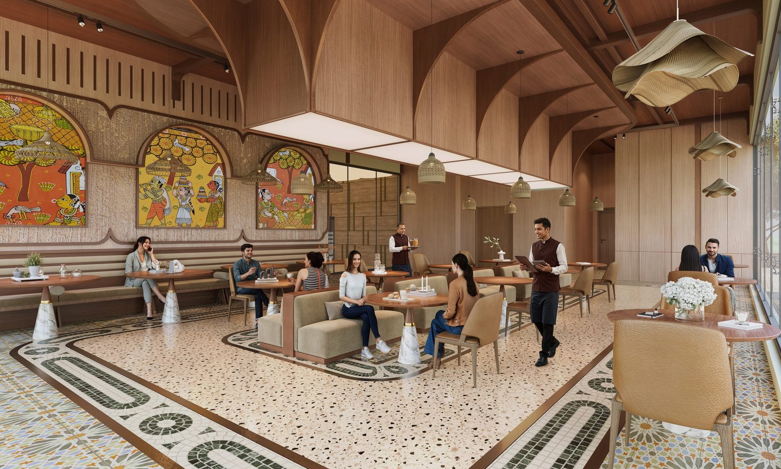 Avani by Arkaa — all-day dining restaurant with hand-painted Warli-art ceiling