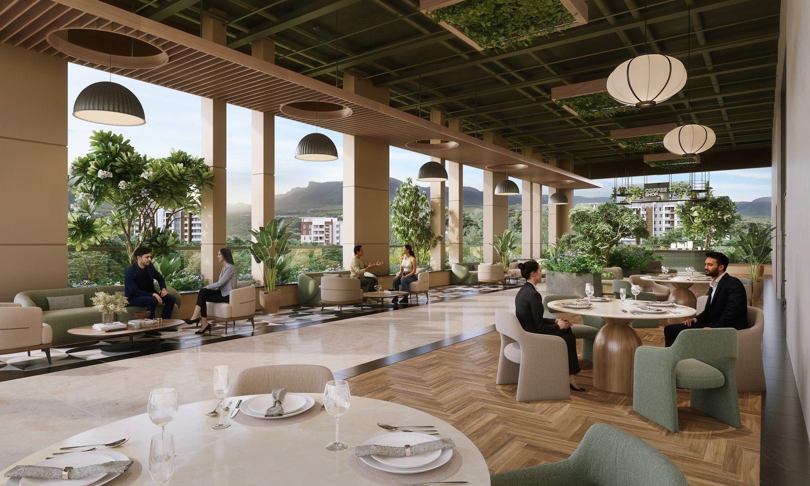 The Arkaa's rooftop all-day coffee terrace overlooking the hills